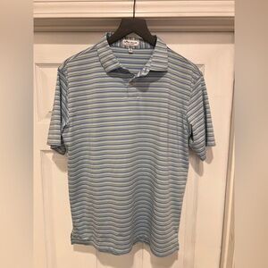 Peter Millar Striped Polo in Light Blue and Lime Green